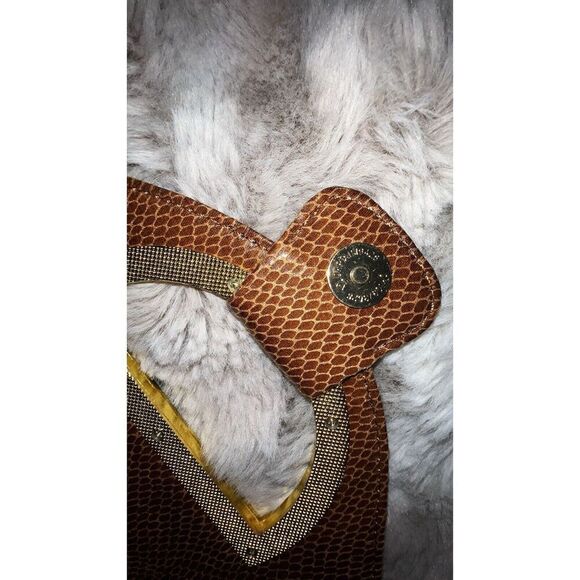 Big Buddha Faux Snakeskin Brown Clutch Oversized Gold Ornament/buckle, Purse - Picture 11 of 14